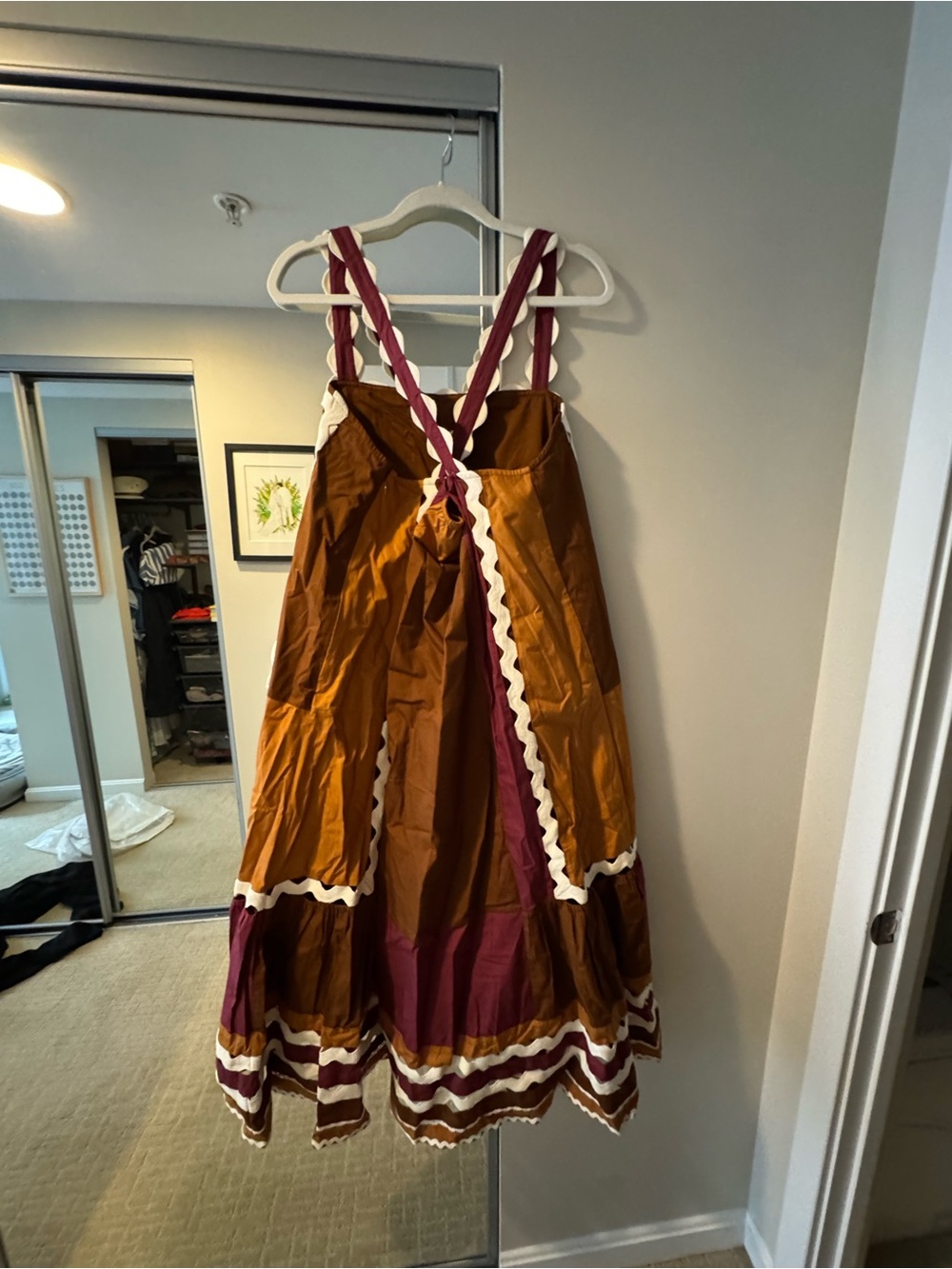 Sezane Jackson Dress Brown and Burgundy Patchwork - Picture 2 of 4